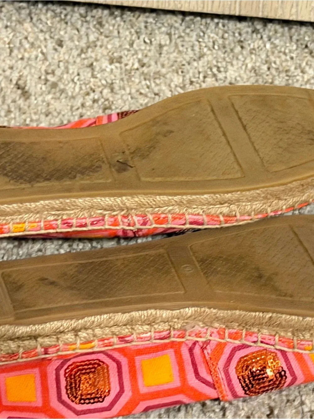 Tory Burch Pink and Orange Geometric Sequins Espadrille Flats